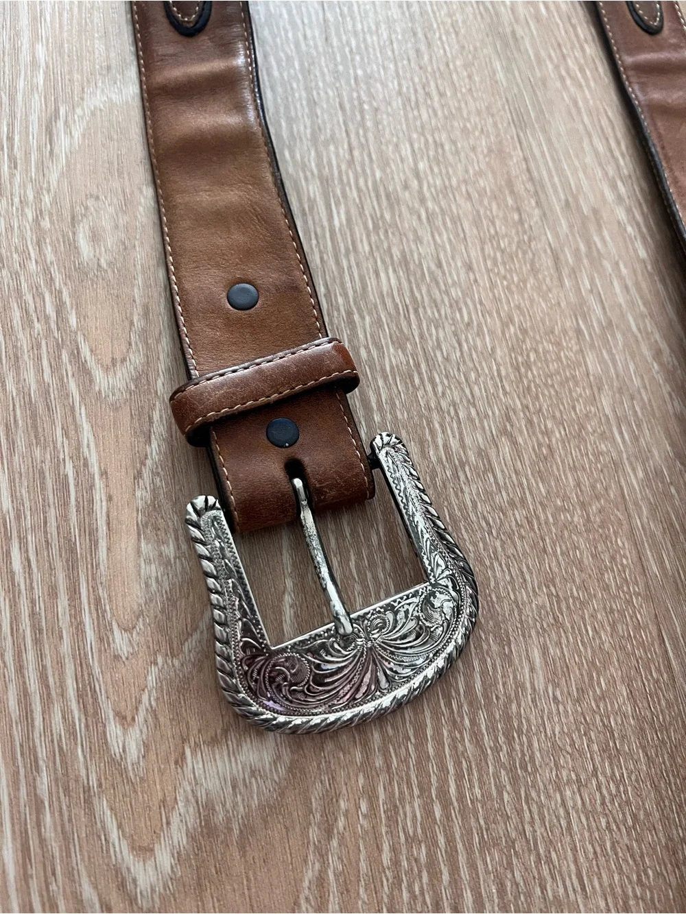 Tony Lama Brown Leather Western-Style Belt with Silver Conchos